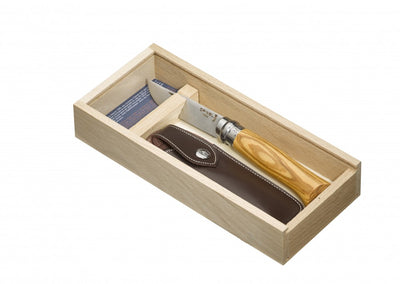 Opinel No. 08 Olive Edelstahl Geschenk Box (personalisierbar)